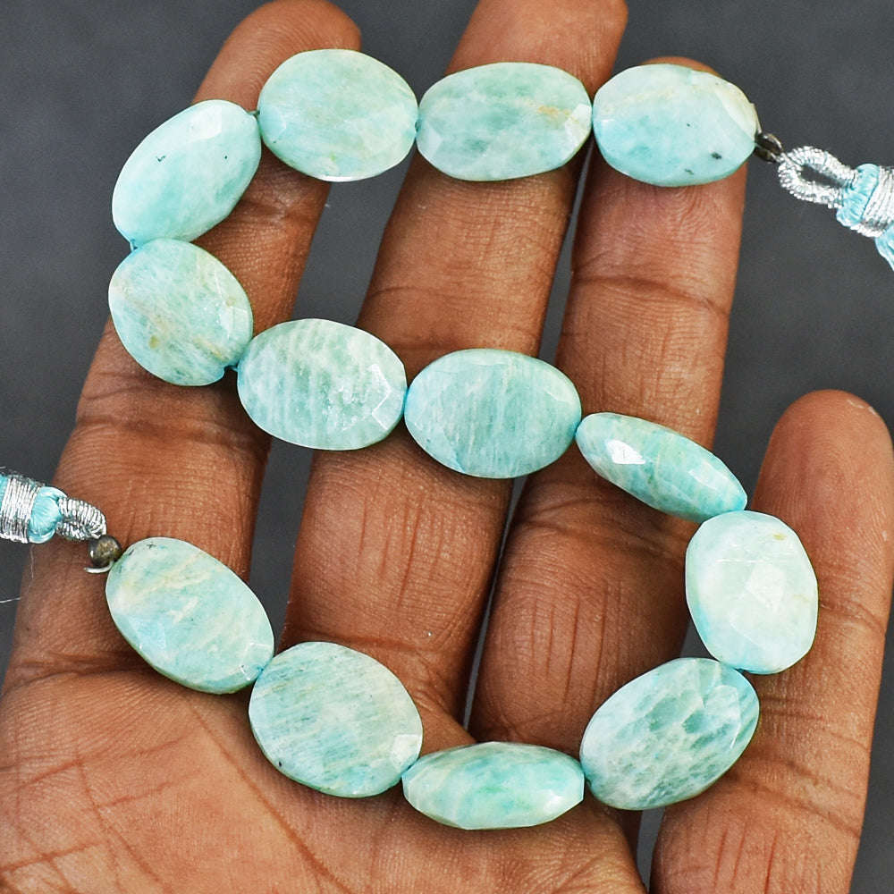 gemsmore:Exclusive 91 Cts  Genuine Amazonite Faceted Beads Strand Of 08 Inches