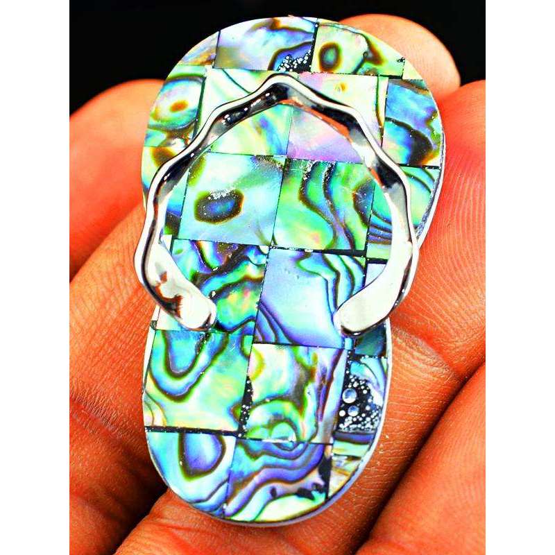 gemsmore:Exclusive Abalone Slipper Pendant - Hand Carved