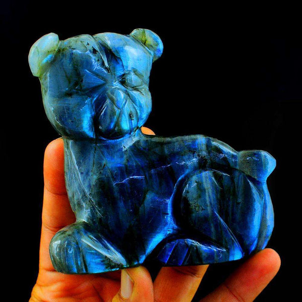 gemsmore:Exclusive Amazing Blue Flash Labradorite Hand Carved Cat