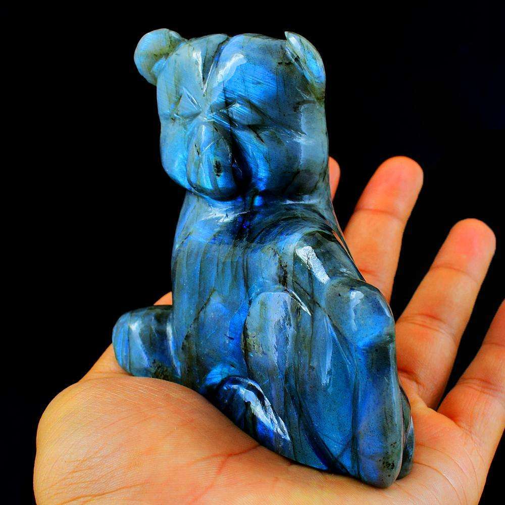 gemsmore:Exclusive Amazing Blue Flash Labradorite Hand Carved Cat