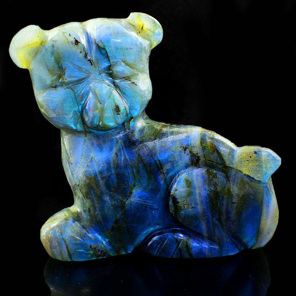 gemsmore:Exclusive Amazing Blue Flash Labradorite Hand Carved Cat