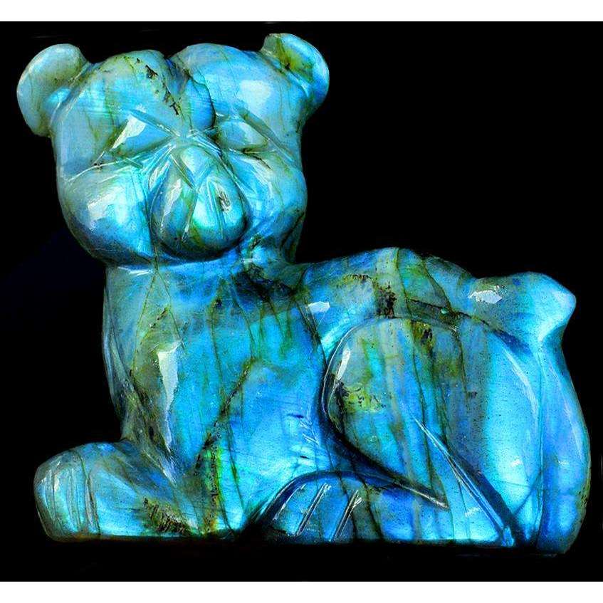 gemsmore:Exclusive Amazing Blue Flash Labradorite Hand Carved Cat