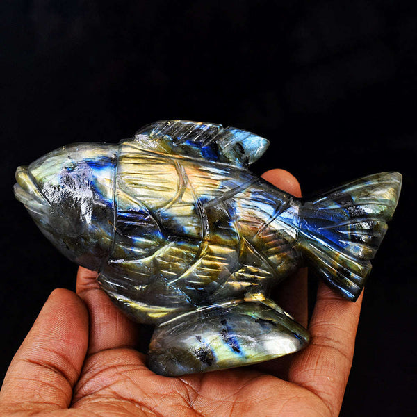 gemsmore:Exclusive Amazing Flash Hand Carved Genuine Crystal Gemstone Carving Fish