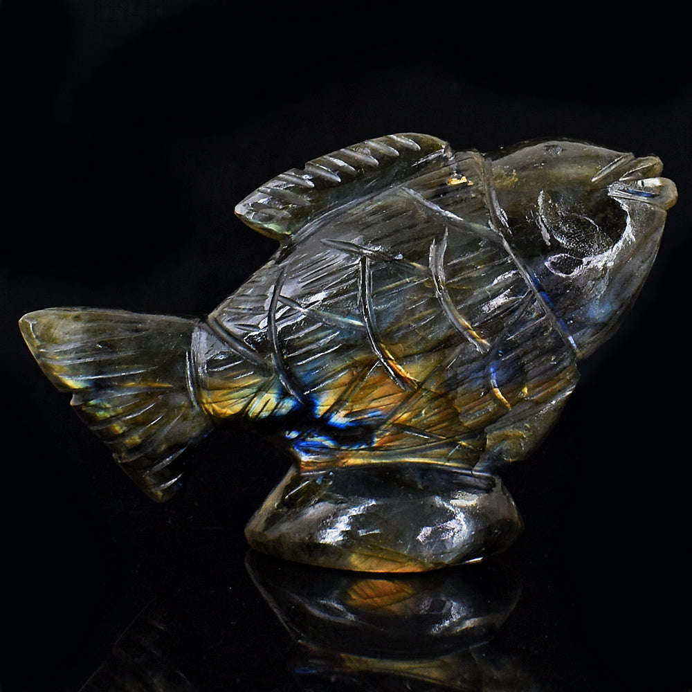 gemsmore:Exclusive Amazing Flash Hand Carved Genuine Crystal Gemstone Carving Fish