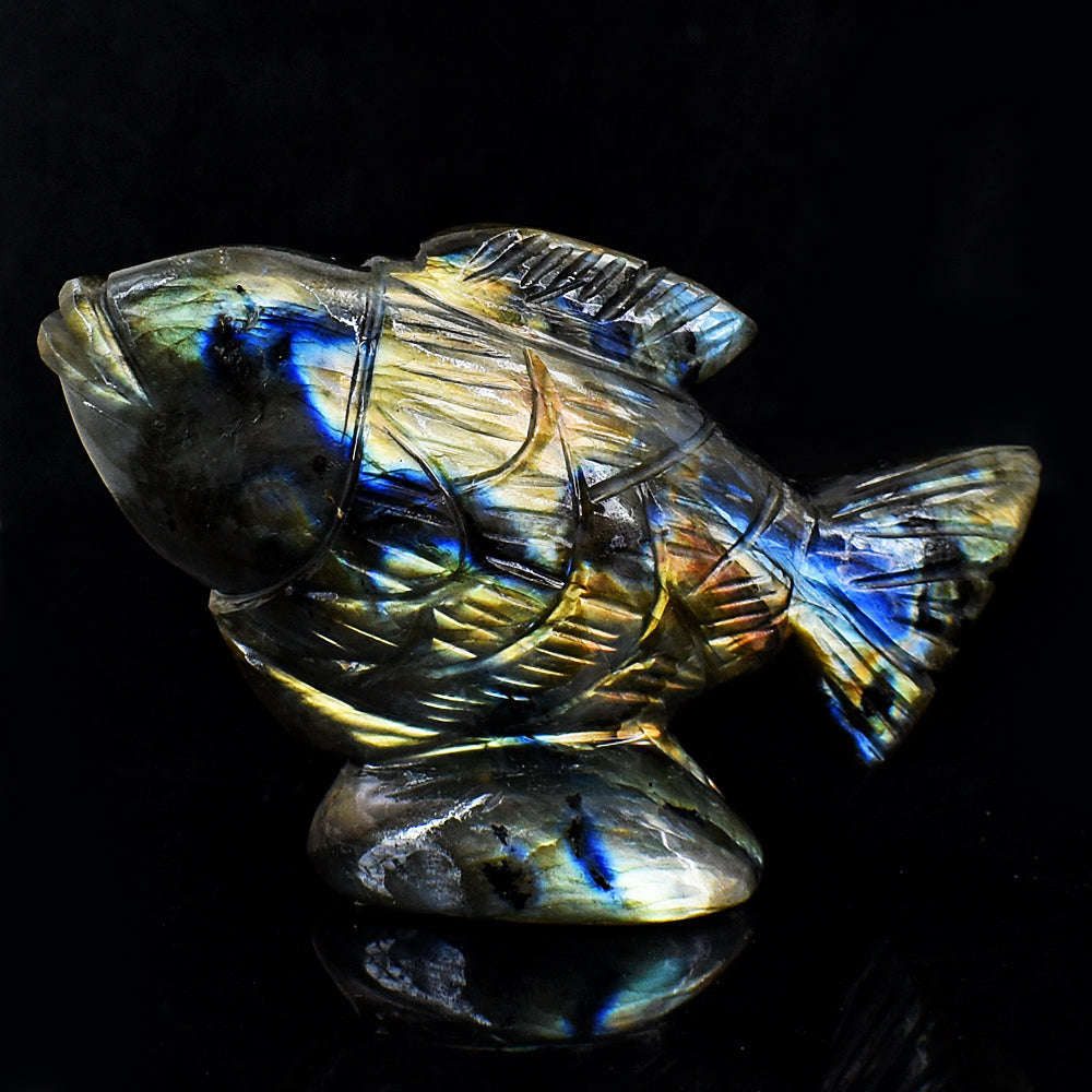 gemsmore:Exclusive Amazing Flash Hand Carved Genuine Crystal Gemstone Carving Fish