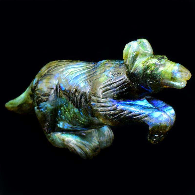 gemsmore:Exclusive Amazing Flash Labradorite Carved Kangaroo