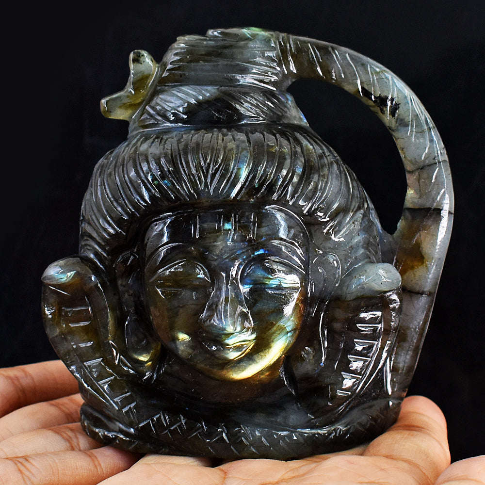 gemsmore:Exclusive Amazing Flash Labradorite Carved Lord Shiva Head