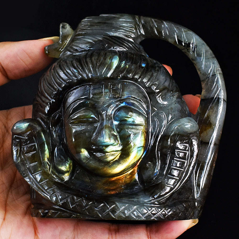 gemsmore:Exclusive Amazing Flash Labradorite Carved Lord Shiva Head