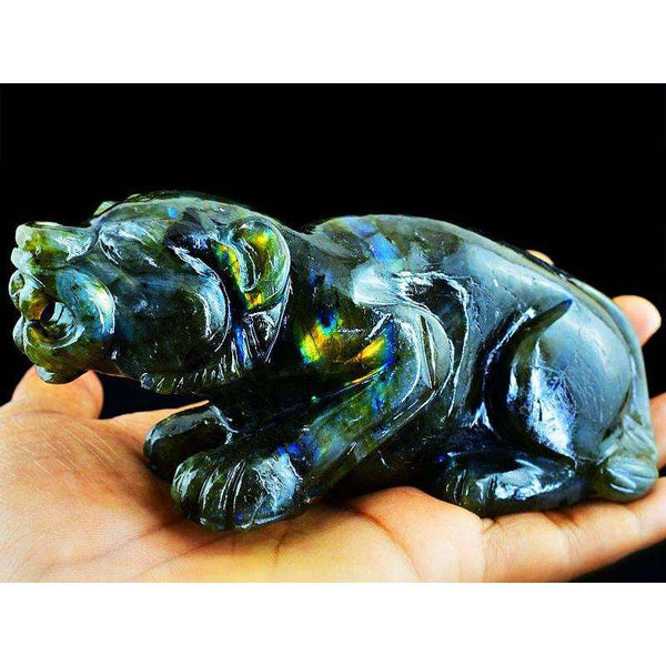 gemsmore:Exclusive Amazing Flash Labradorite Carved Tiger