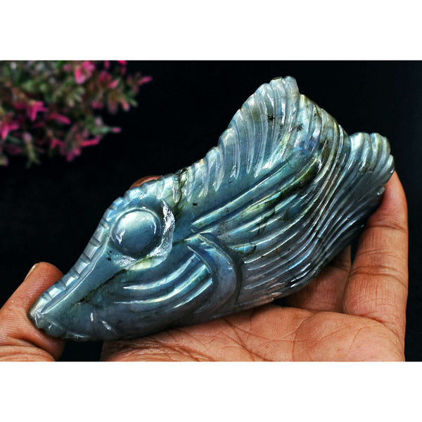 gemsmore:Exclusive  Amazing Flash  Labradorite Detailed Hand Carved Gemstone Fish