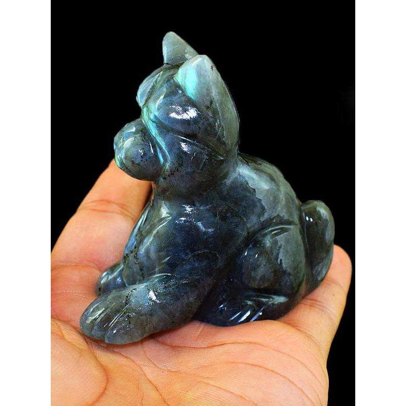 gemsmore:Exclusive Amazing Flash Labradorite Hand Carved Cat