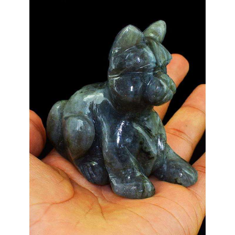gemsmore:Exclusive Amazing Flash Labradorite Hand Carved Cat