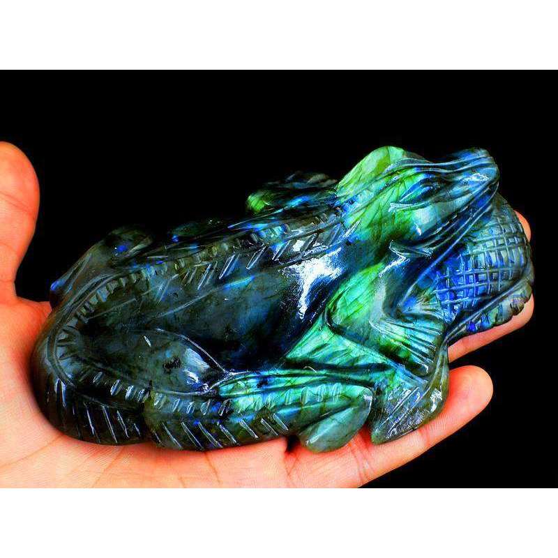 gemsmore:Exclusive Amazing Flash Labradorite Hand Carved Crocodile