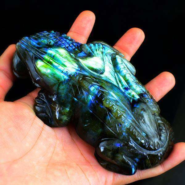 gemsmore:Exclusive Amazing Flash Labradorite Hand Carved Crocodile