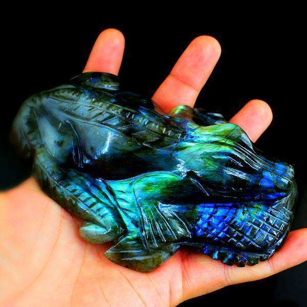 gemsmore:Exclusive Amazing Flash Labradorite Hand Carved Crocodile