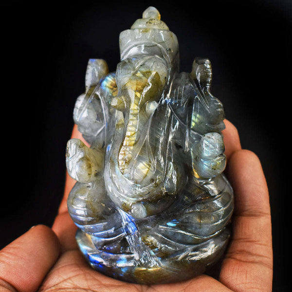 gemsmore:Exclusive Amazing  Flash Labradorite Hand Carved Crystal Gemstone Carving Lord Ganesha