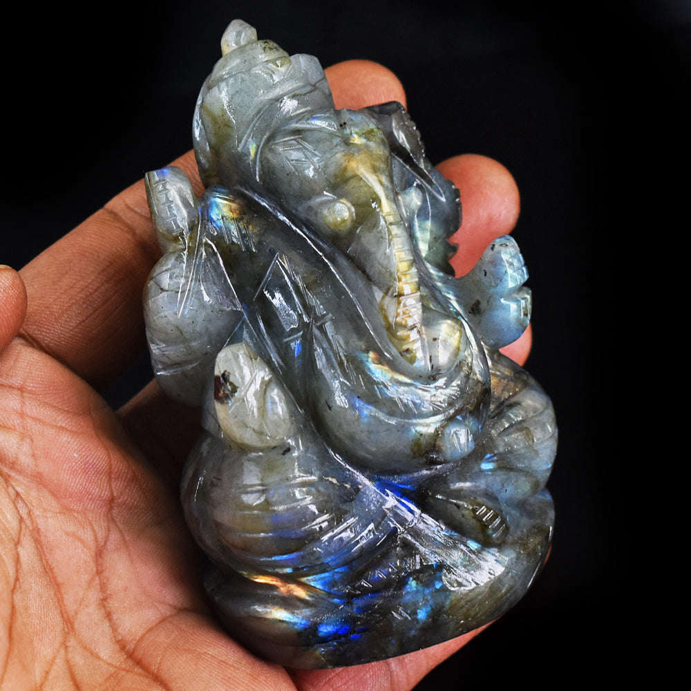 gemsmore:Exclusive Amazing  Flash Labradorite Hand Carved Crystal Gemstone Carving Lord Ganesha
