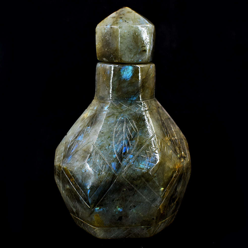 gemsmore:Exclusive Amazing Flash Labradorite  Hand Carved Genuine Crystal Gemstone Carving Perfume Bottle