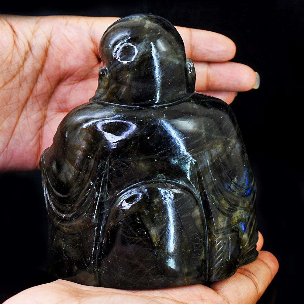 gemsmore:Exclusive Amazing Flash Labradorite Hand Carved Laughing Buddha