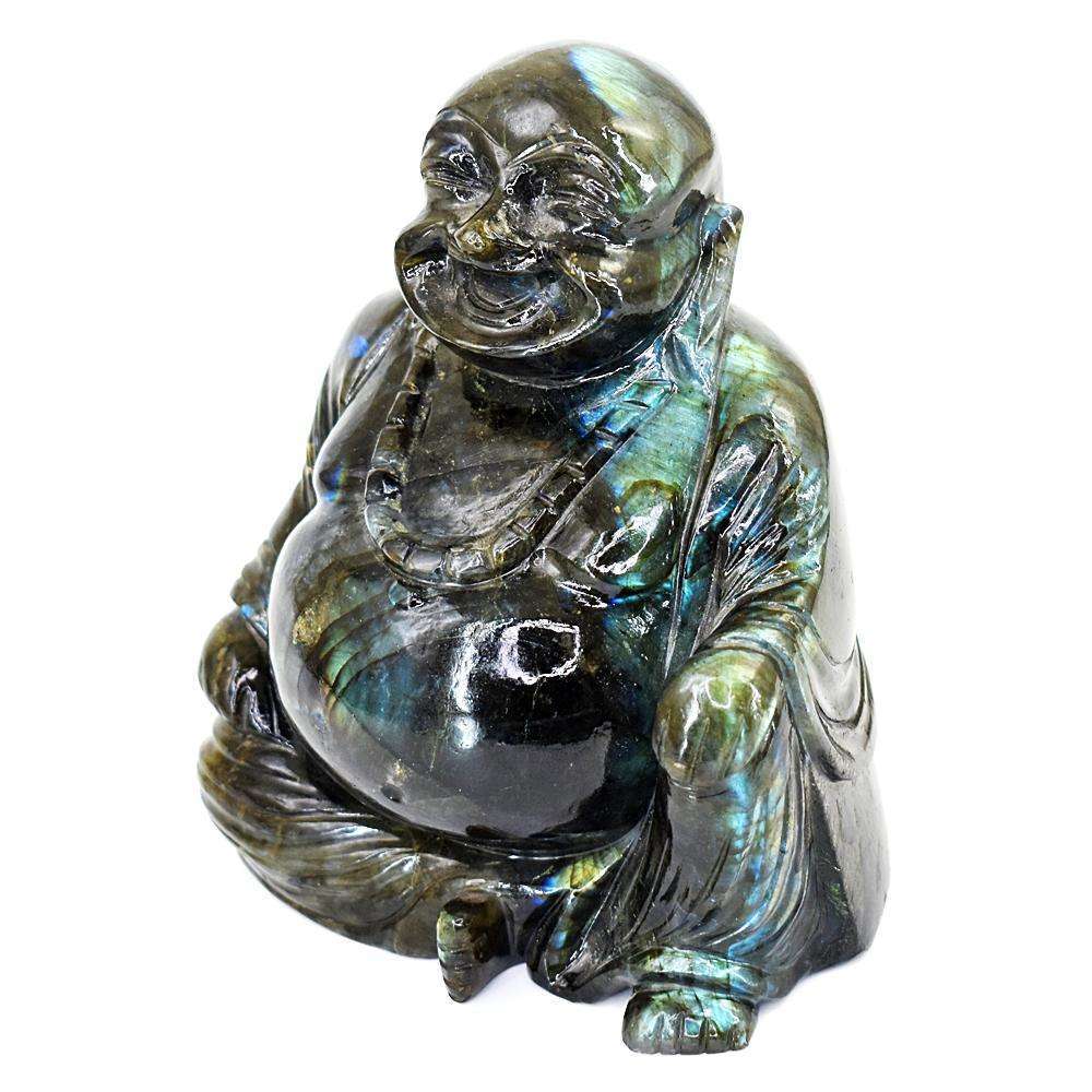 gemsmore:Exclusive Amazing Flash Labradorite Hand Carved Laughing Buddha