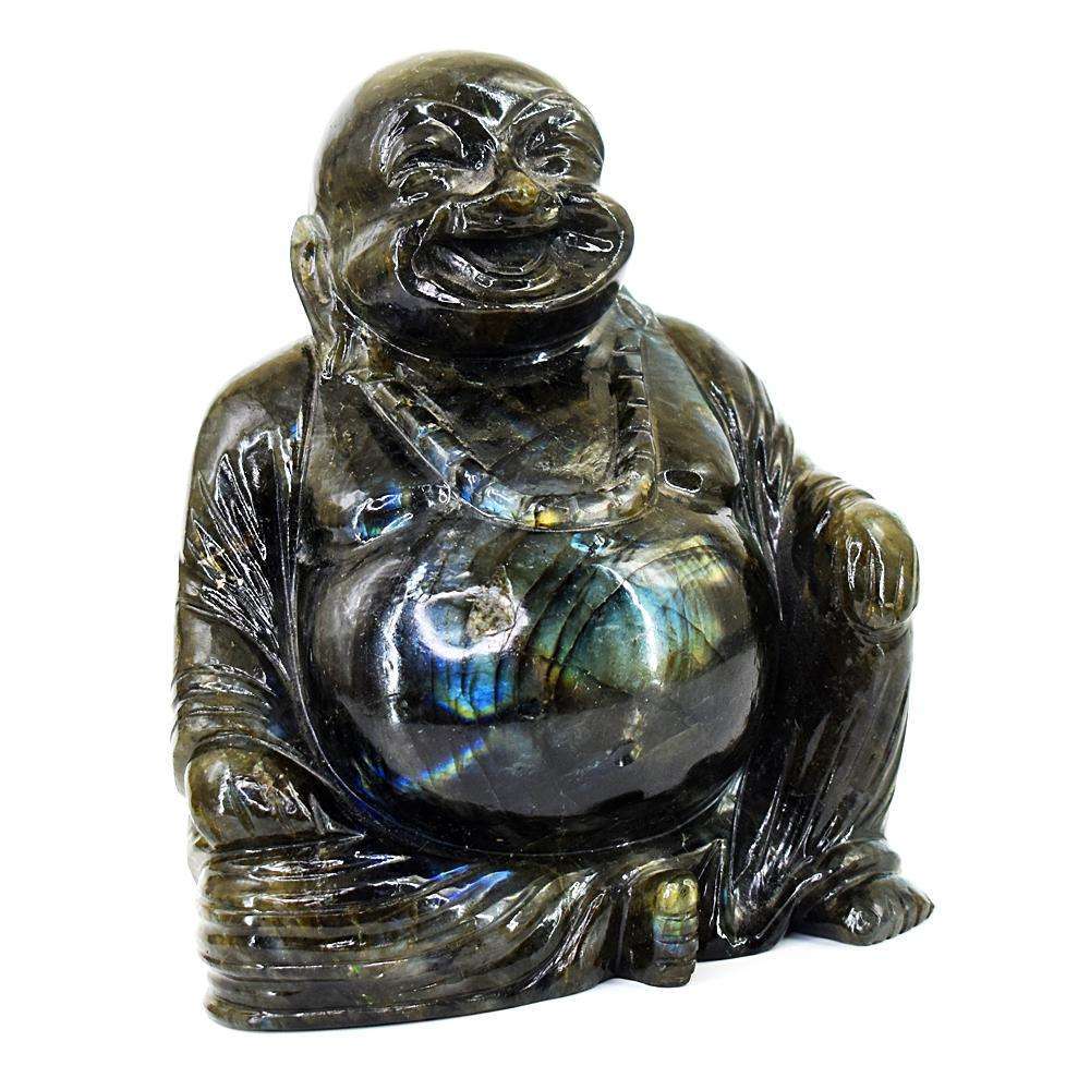 gemsmore:Exclusive Amazing Flash Labradorite Hand Carved Laughing Buddha