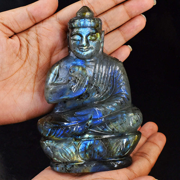 gemsmore:Exclusive Amazing Flash Labradorite Hand Carved Lord Buddha