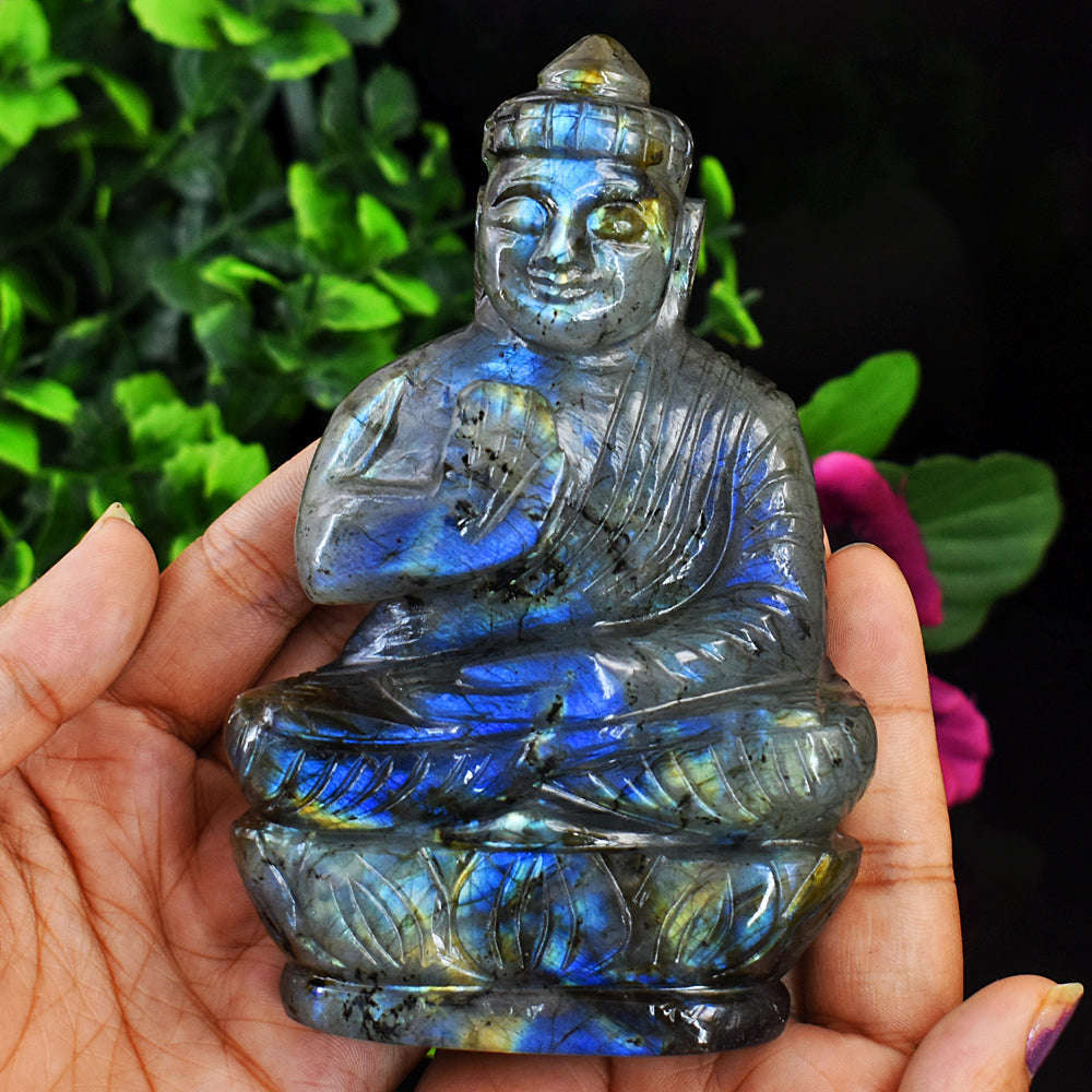 gemsmore:Exclusive Amazing Flash Labradorite Hand Carved Lord Buddha