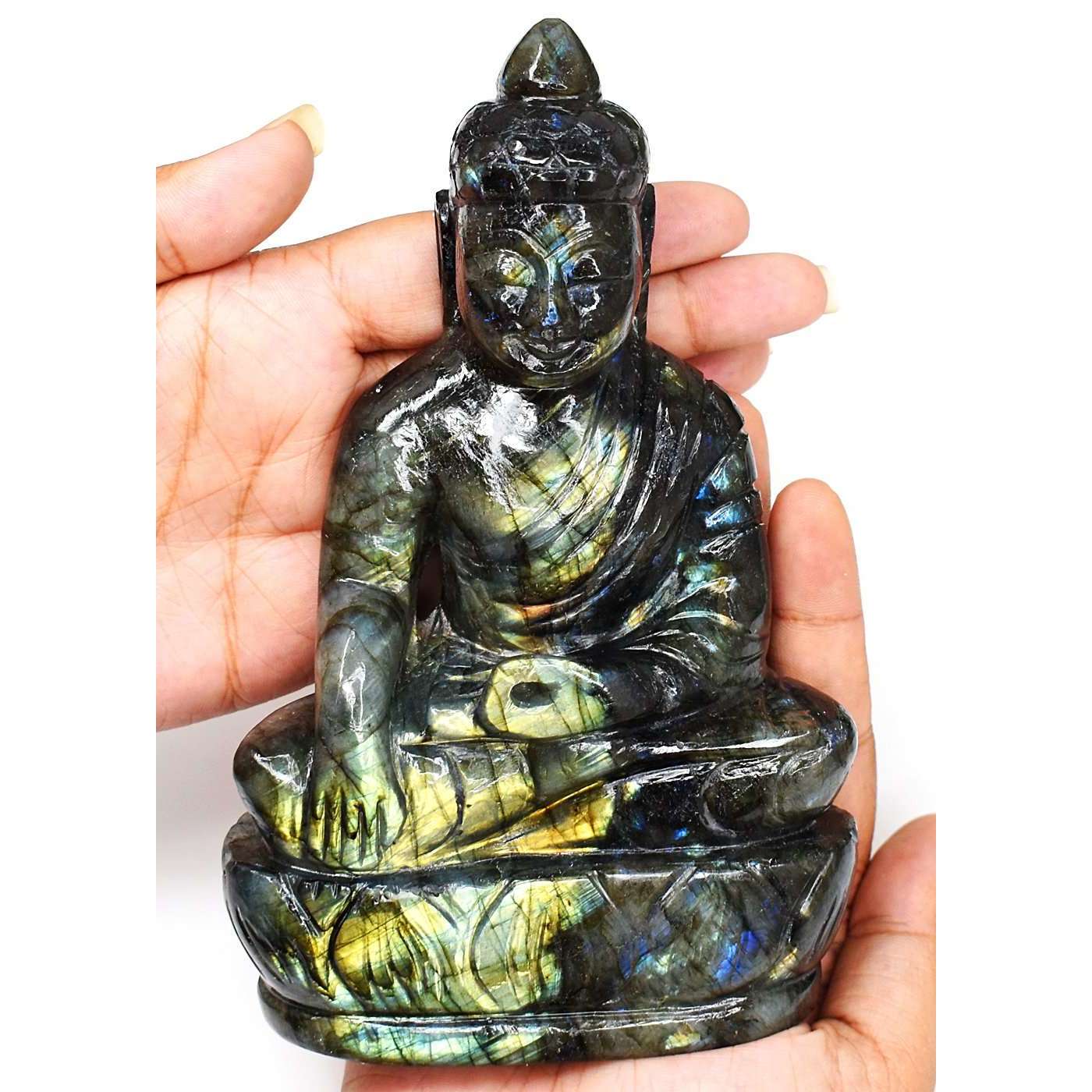 gemsmore:Exclusive Amazing Flash Labradorite Hand Carved Lord Buddha