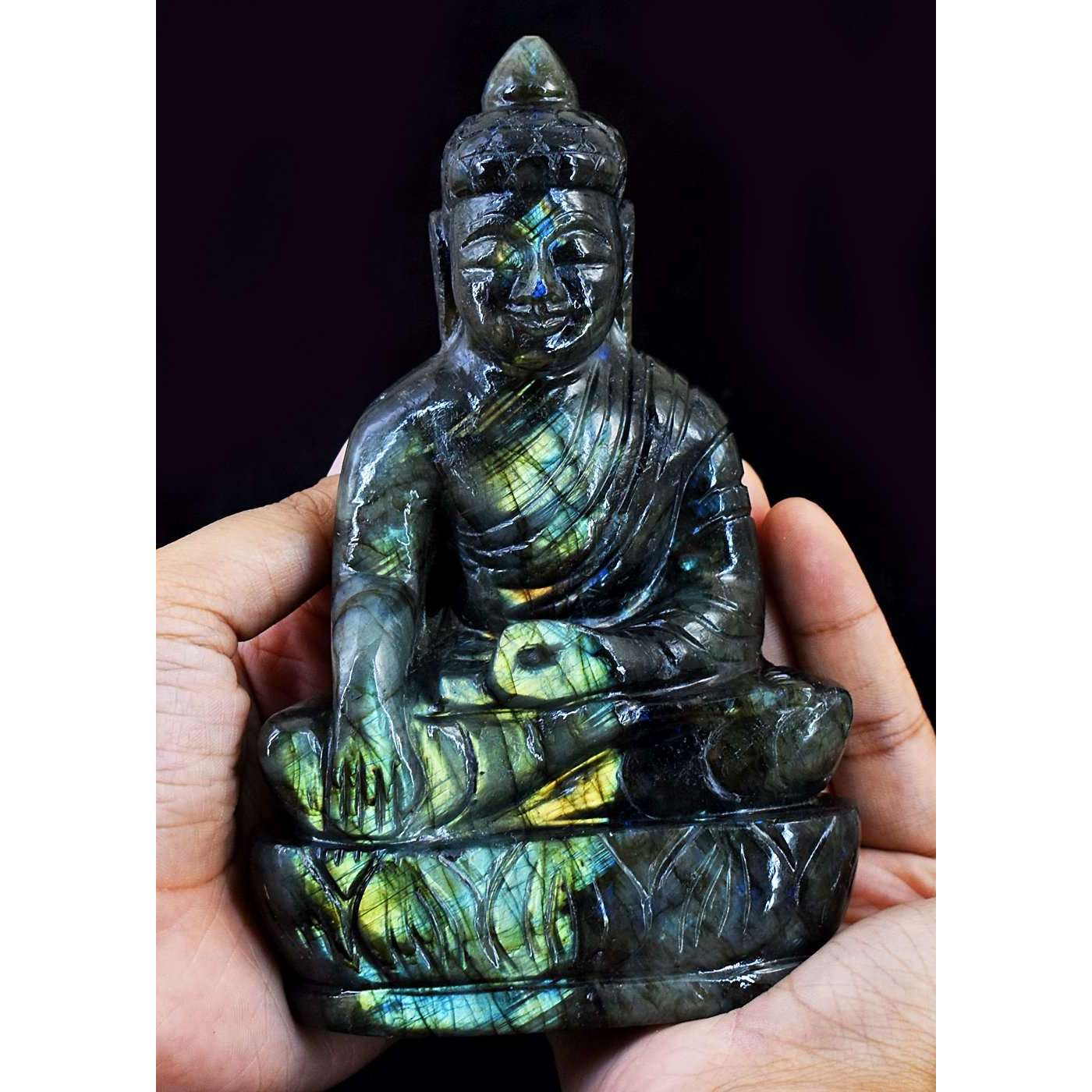 gemsmore:Exclusive Amazing Flash Labradorite Hand Carved Lord Buddha