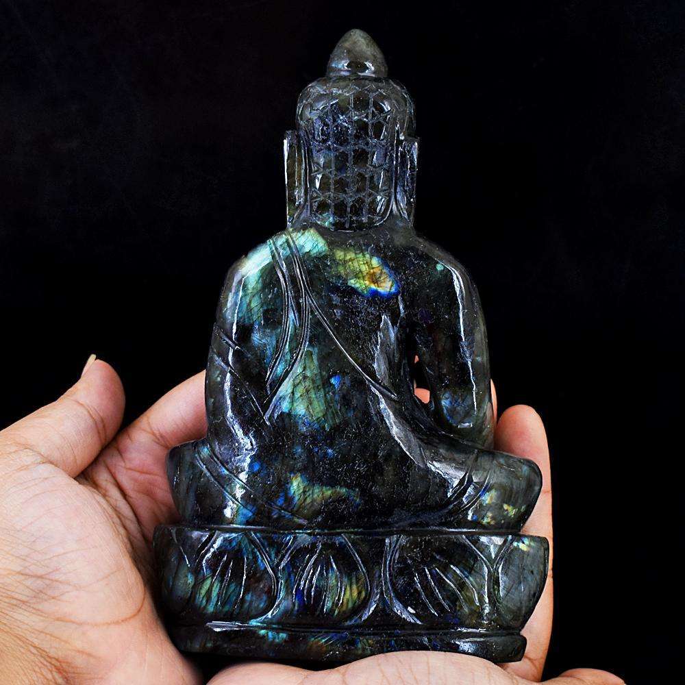 gemsmore:Exclusive Amazing Flash Labradorite Hand Carved Lord Buddha