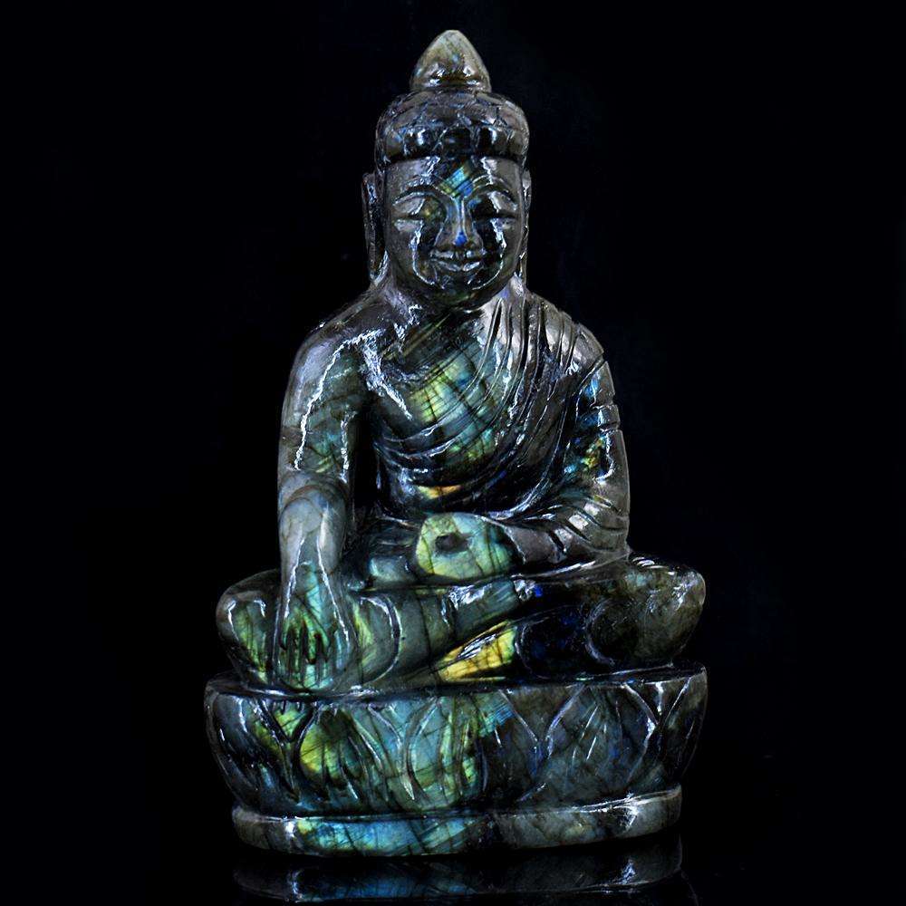 gemsmore:Exclusive Amazing Flash Labradorite Hand Carved Lord Buddha