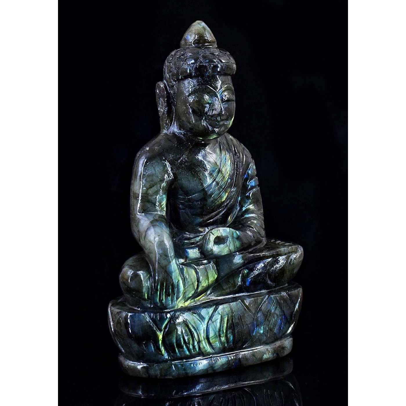 gemsmore:Exclusive Amazing Flash Labradorite Hand Carved Lord Buddha