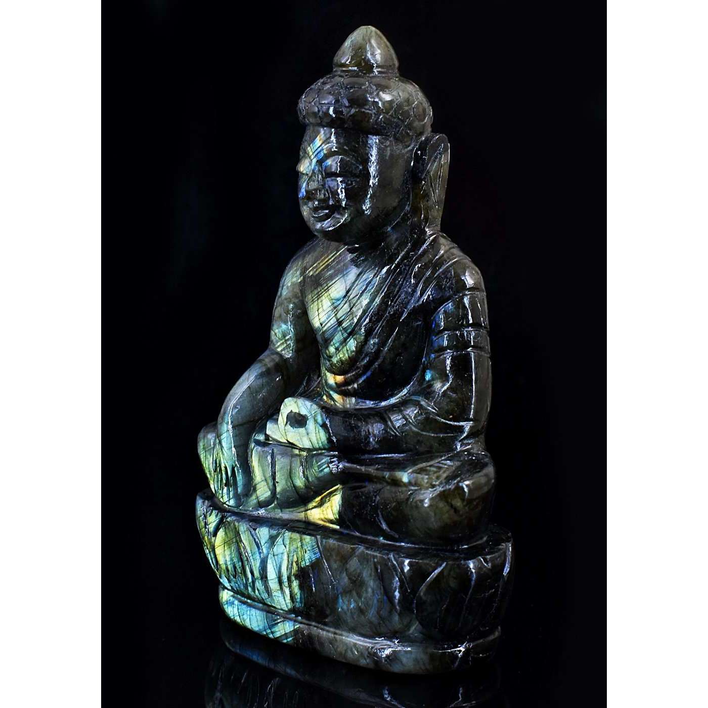 gemsmore:Exclusive Amazing Flash Labradorite Hand Carved Lord Buddha