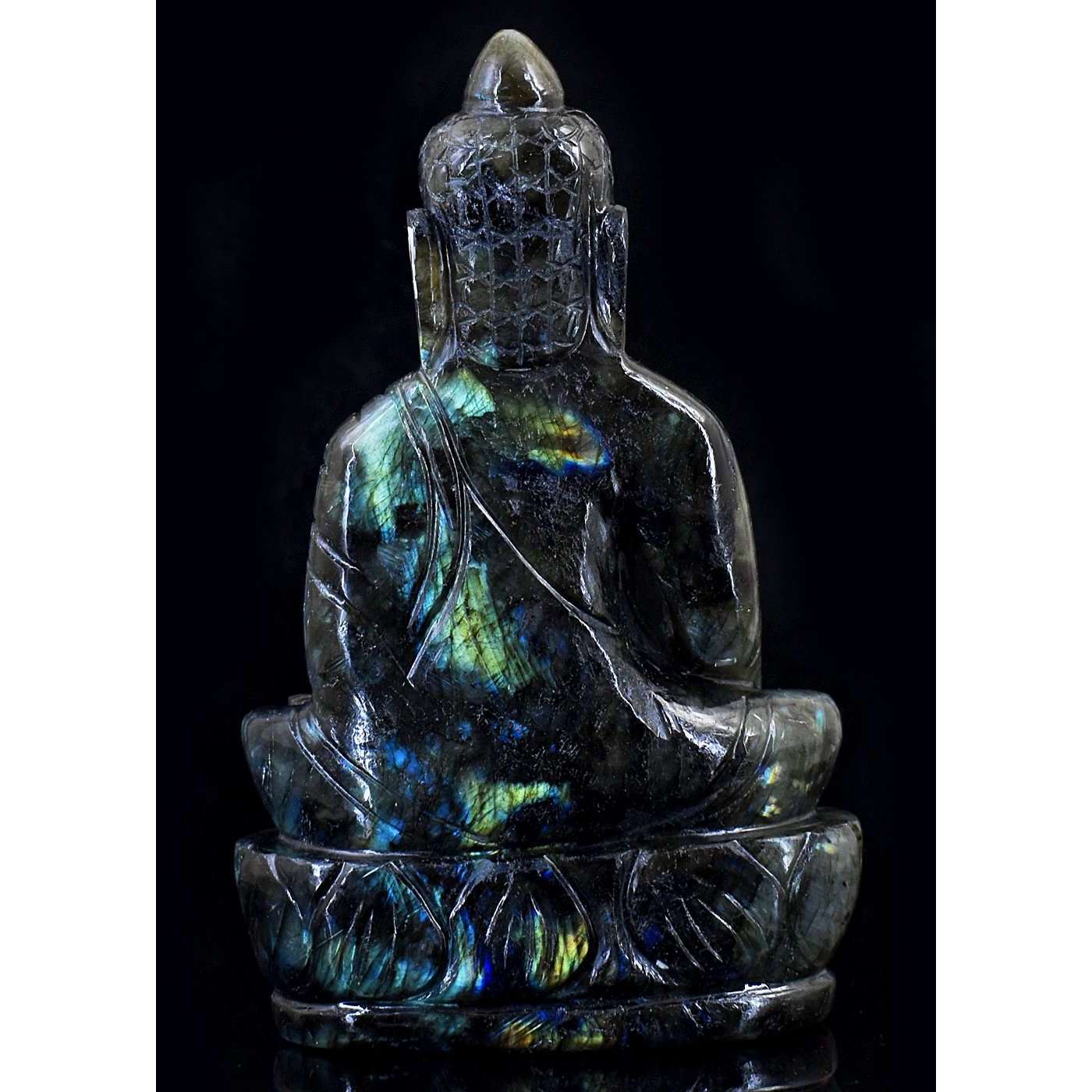 gemsmore:Exclusive Amazing Flash Labradorite Hand Carved Lord Buddha