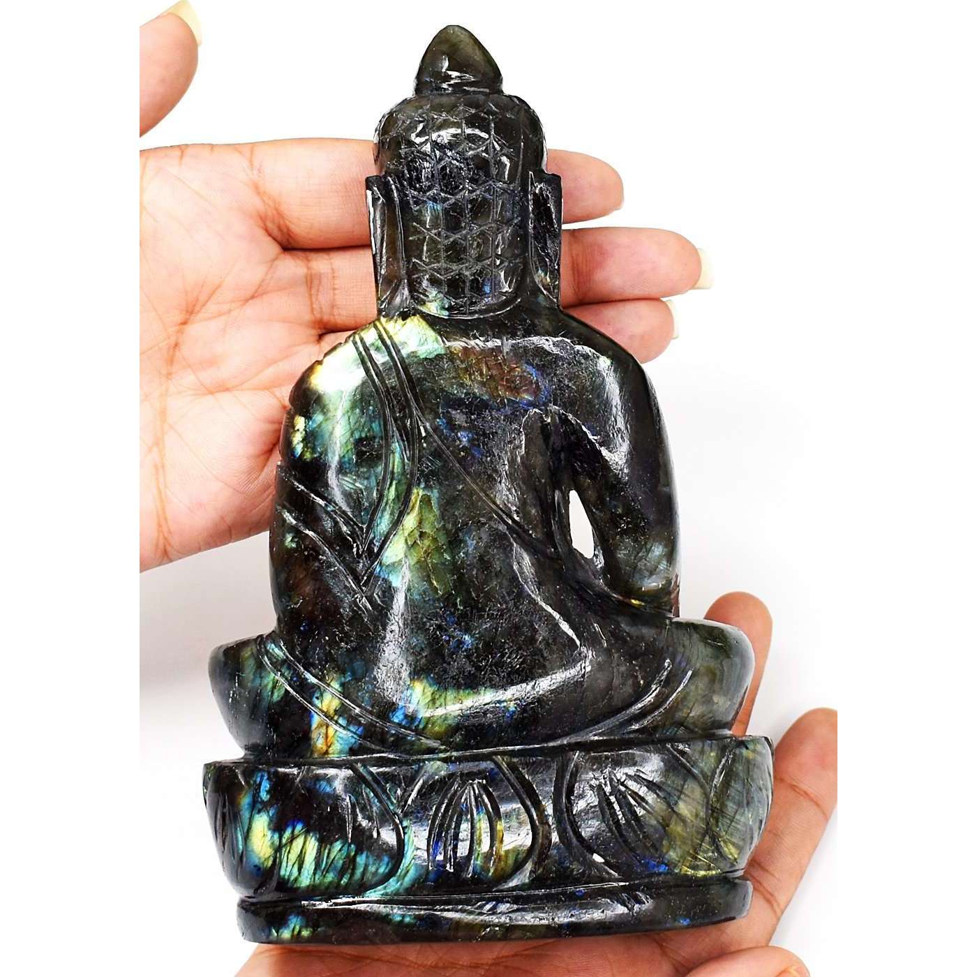 gemsmore:Exclusive Amazing Flash Labradorite Hand Carved Lord Buddha