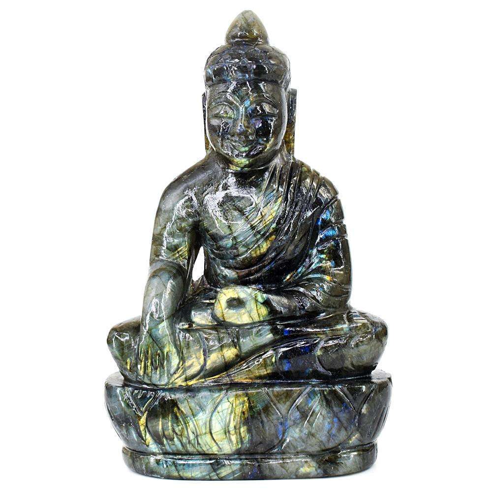 gemsmore:Exclusive Amazing Flash Labradorite Hand Carved Lord Buddha