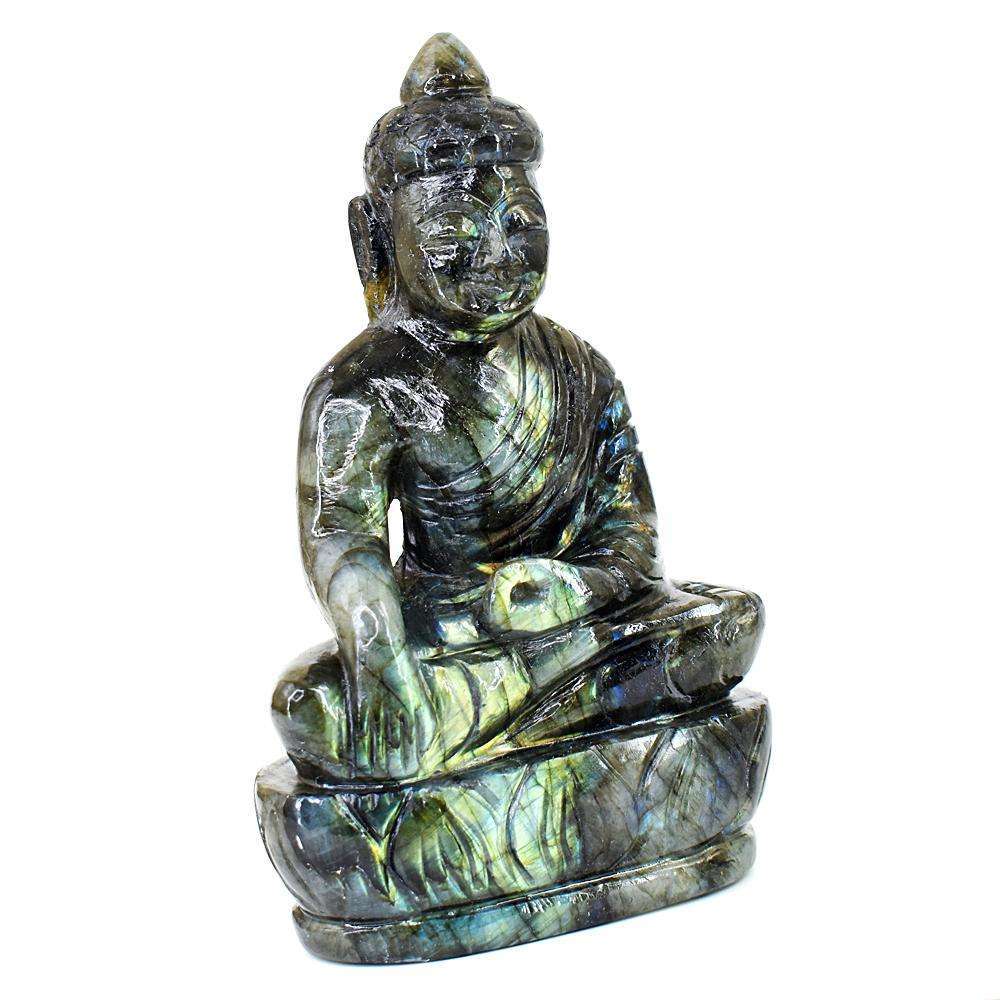 gemsmore:Exclusive Amazing Flash Labradorite Hand Carved Lord Buddha