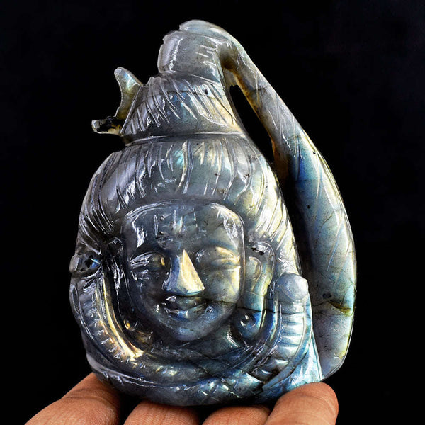 gemsmore:Exclusive  Amazing Flash Labradorite Hand Carved Lord Shiva Head