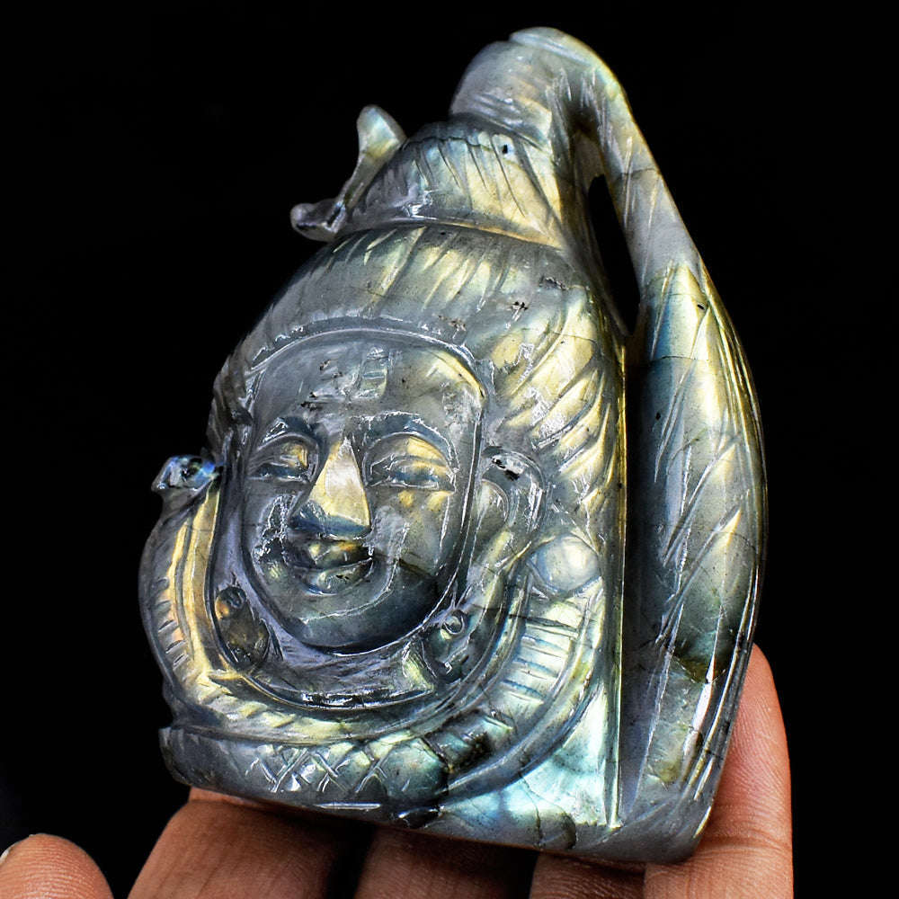 gemsmore:Exclusive  Amazing Flash Labradorite Hand Carved Lord Shiva Head