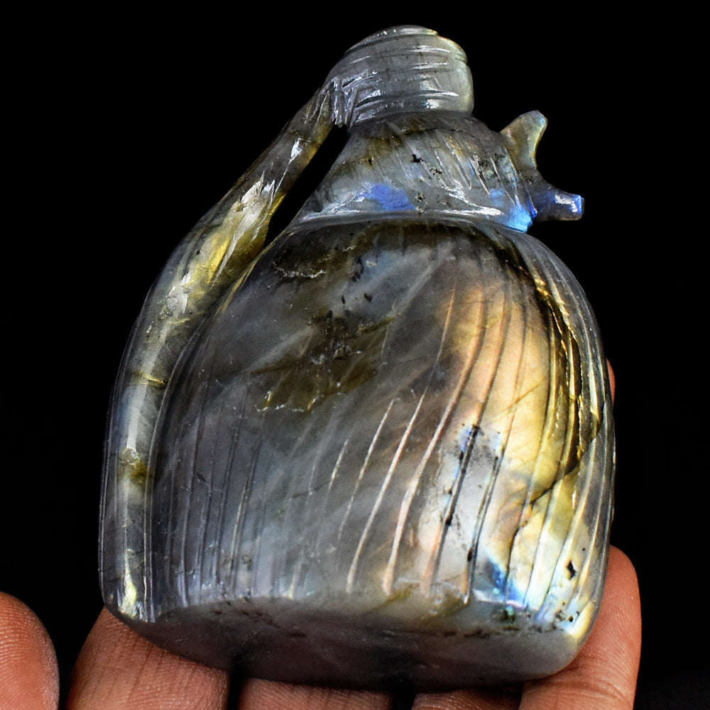 gemsmore:Exclusive  Amazing Flash Labradorite Hand Carved Lord Shiva Head