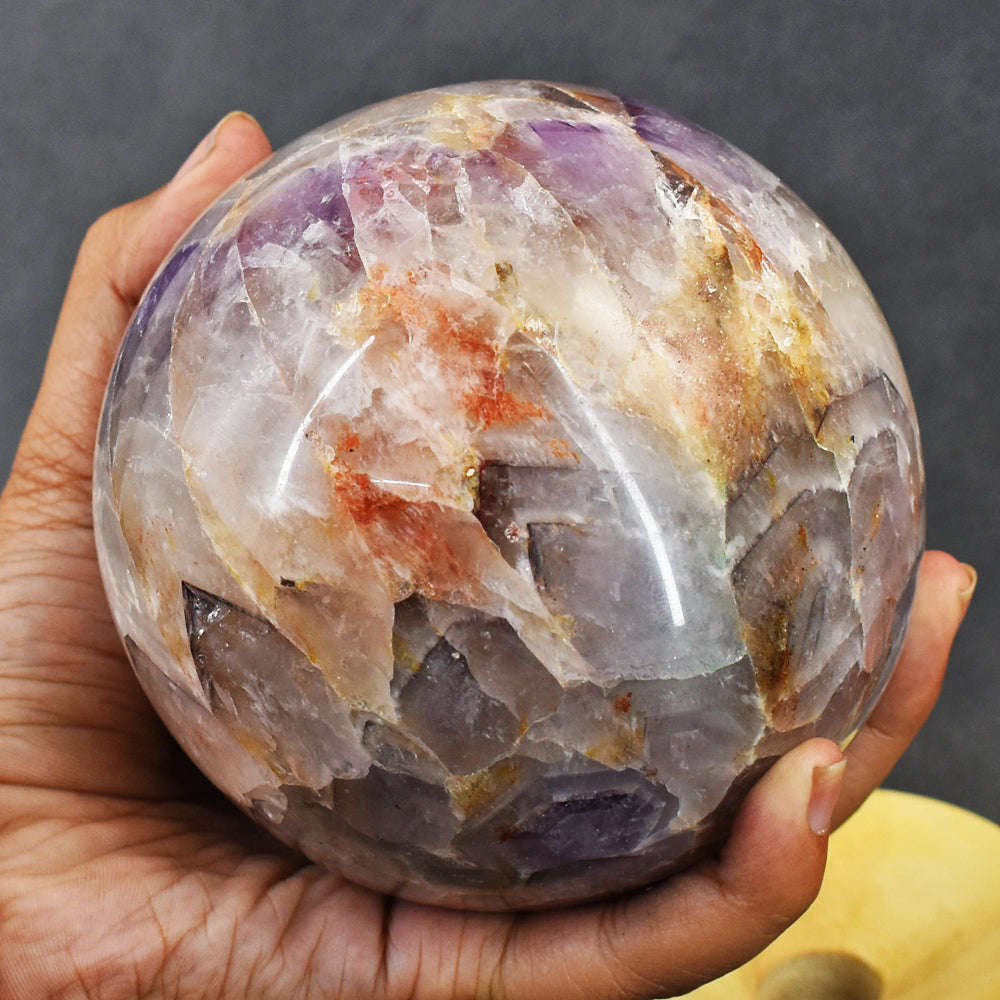 gemsmore:Exclusive Amethyst Hand Carved Crystal Healing Sphere - Huge
