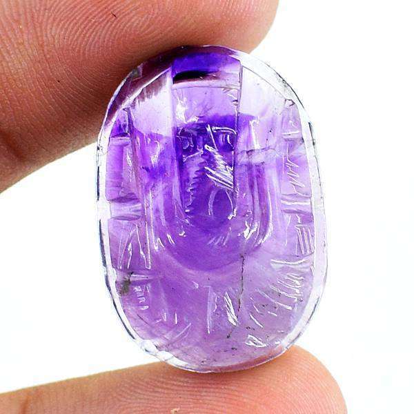 gemsmore:Exclusive Amethyst Hand Carved Ganesha Engraved Cab