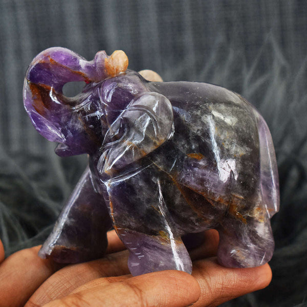 gemsmore:Exclusive Amethyst Hand Carved Genuine Crystal Gemstone Carving Elephant