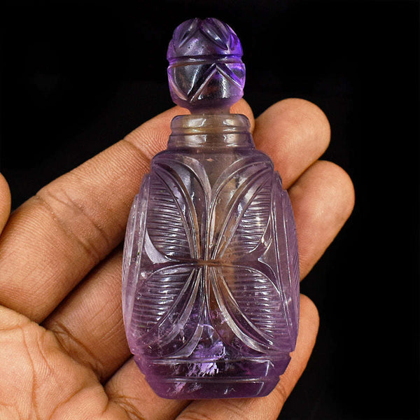 gemsmore:Exclusive Amethyst  Hand Carved Genuine Crystal Gemstone Carving Perfume Bottle