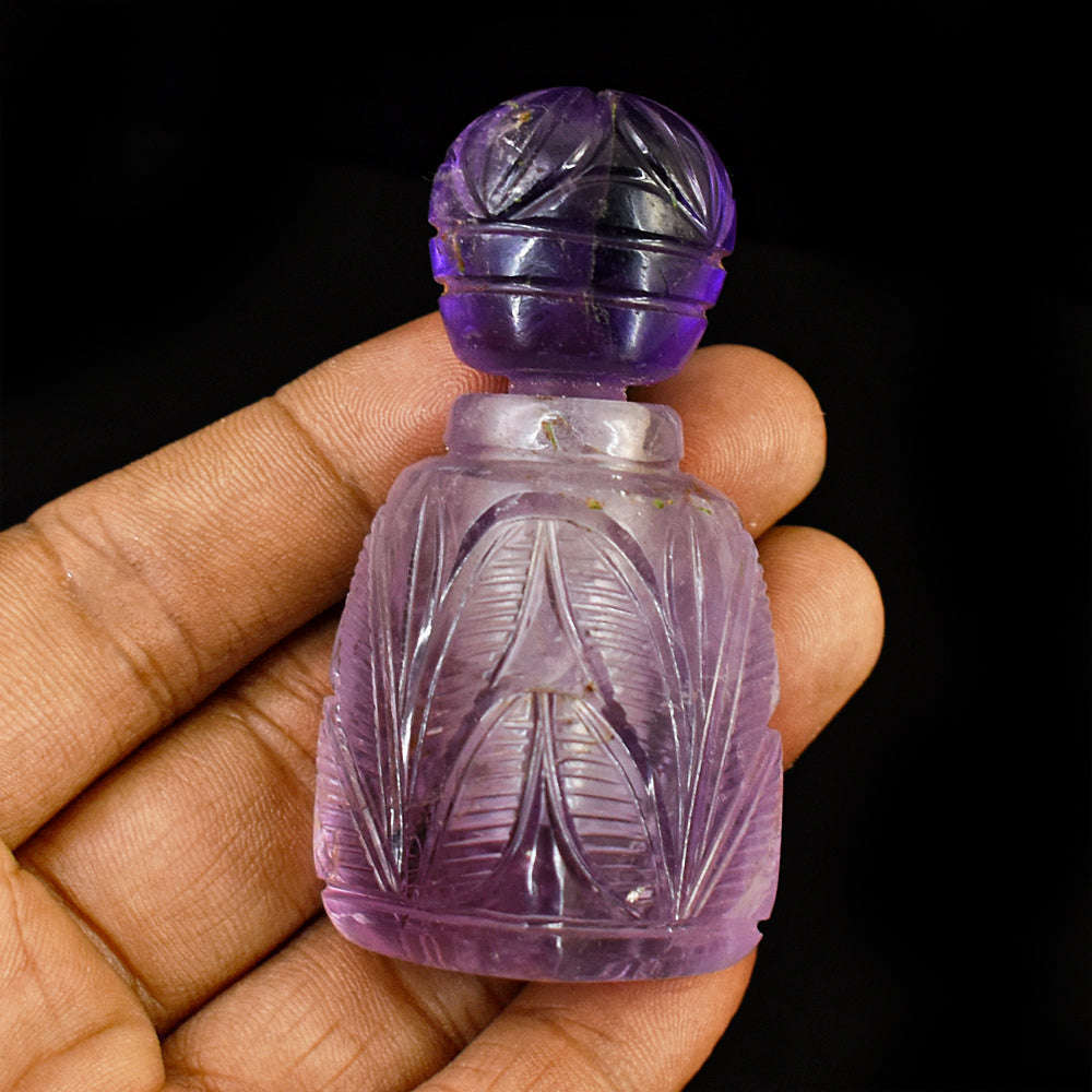gemsmore:Exclusive Amethyst  Hand Carved Genuine Crystal Gemstone Carving Perfume Bottle