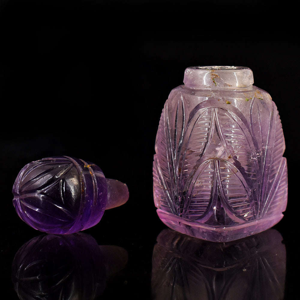 gemsmore:Exclusive Amethyst  Hand Carved Genuine Crystal Gemstone Carving Perfume Bottle