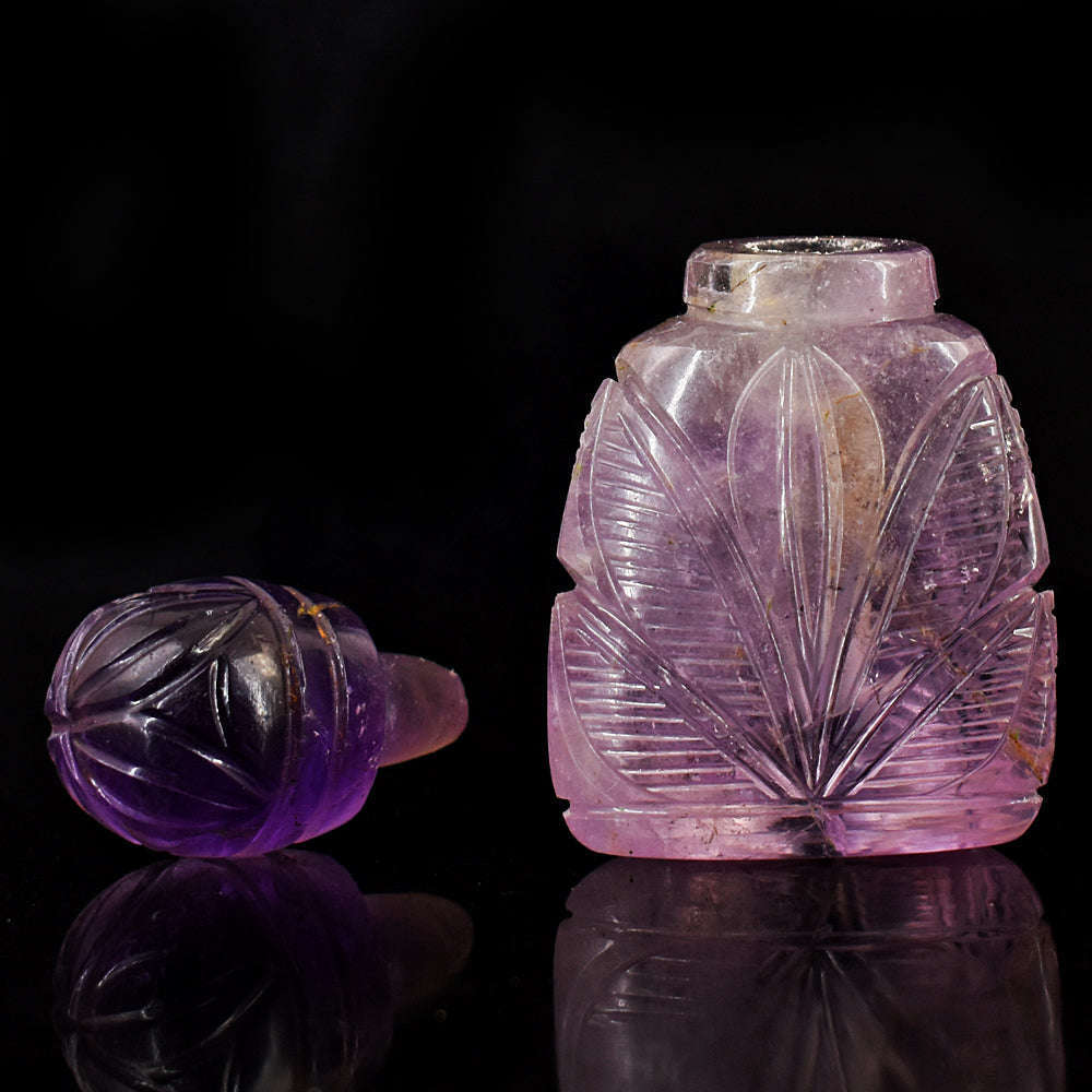 gemsmore:Exclusive Amethyst  Hand Carved Genuine Crystal Gemstone Carving Perfume Bottle