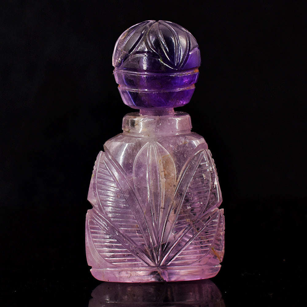 gemsmore:Exclusive Amethyst  Hand Carved Genuine Crystal Gemstone Carving Perfume Bottle