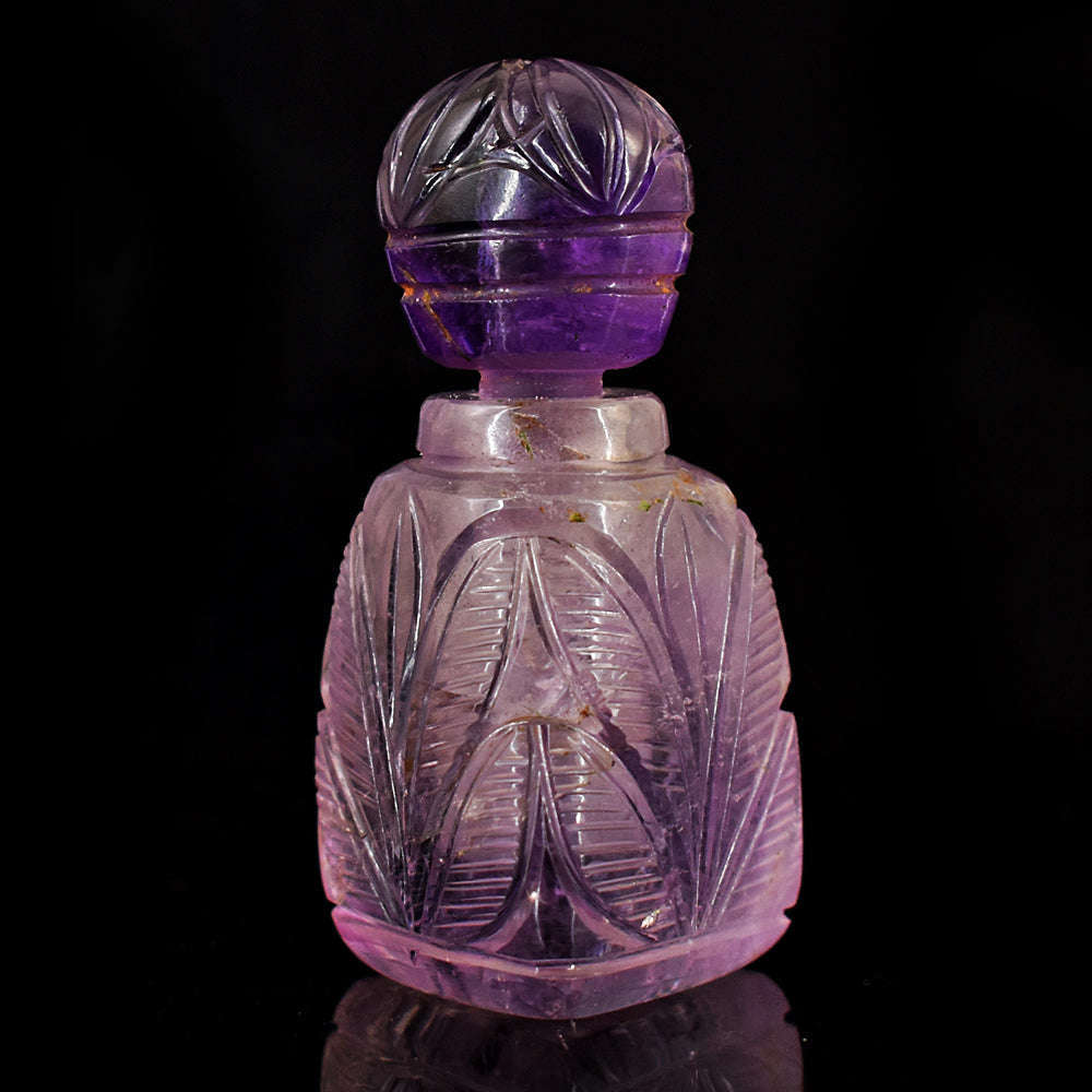 gemsmore:Exclusive Amethyst  Hand Carved Genuine Crystal Gemstone Carving Perfume Bottle