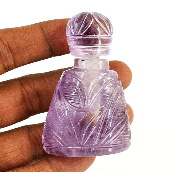 gemsmore:Exclusive Amethyst Hand Carved Genuine Crystal Gemstone Carving Perfume Bottle